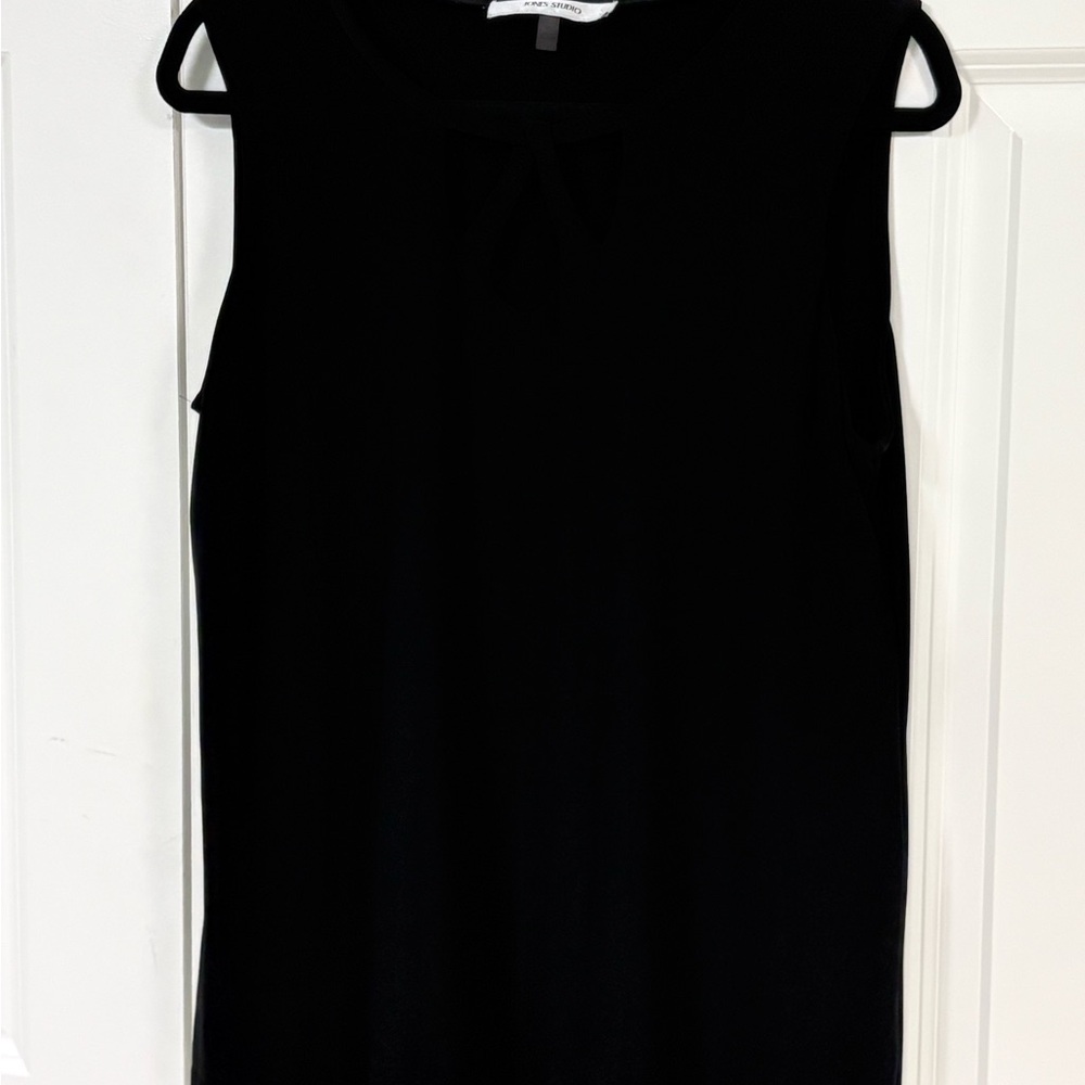 Jones New York Black Sleeveless Knit Tank with Subtle Neck Detail